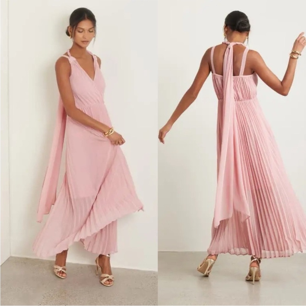 Chelsea 28 Pleated Tie-Back Maxi Dress - Pink Beauty Sz XL